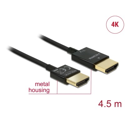 Delock Cable High Speed HDMI with Ethernet - HDMI-A male > HDMI-A male 3D 4K 4.5 m Active Slim High Quality