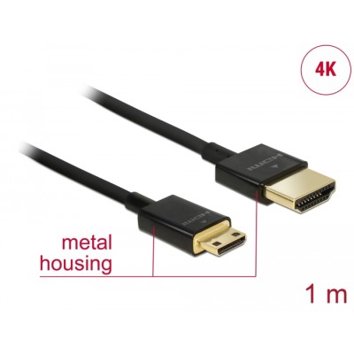Delock Cable High Speed HDMI with Ethernet - HDMI-A male > HDMI Mini-C male 3D 4K 1 m Slim High Quality
