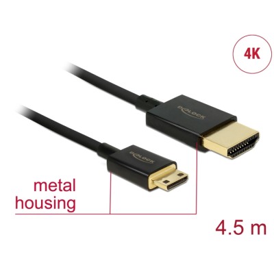 Delock Cable High Speed HDMI with Ethernet - HDMI-A male > HDMI Mini-C male 3D 4K 4.5 m Active Slim High Quality