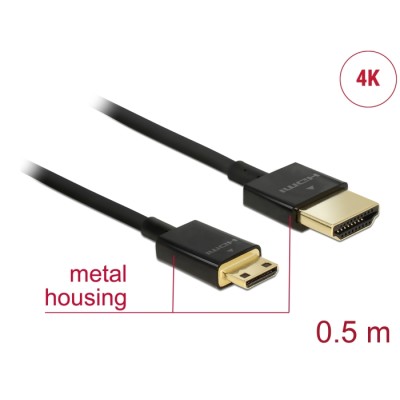 Delock Cable High Speed HDMI with Ethernet - HDMI-A male > HDMI Mini-C male 3D 4K 0.5 m Slim High Quality