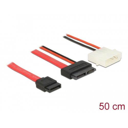 Delock Cable SATA 6 Gb/s 7 pin receptacle + 4 pin power plug (5 V)  Slim SATA 13 pin receptacle 50 cm