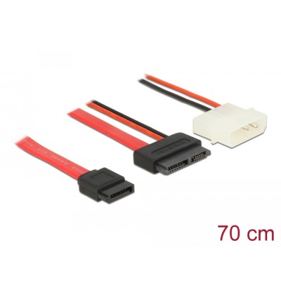 Delock Cable Slim SATA female > SATA 7 pin + 2 pin power male 70 cm