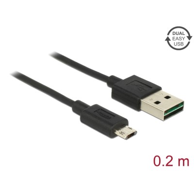 Delock Cable EASY-USB 2.0 Type-A male > EASY-USB 2.0 Type Micro-B male 0,2 m black
