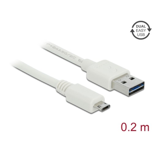 Delock Cable EASY-USB 2.0 Type-A male > EASY-USB 2.0 Type Micro-B male 0,2 m white