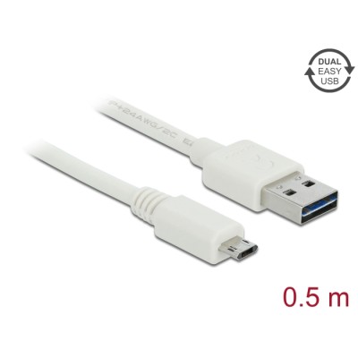Delock Cable EASY-USB 2.0 Type-A male > EASY-USB 2.0 Type Micro-B male 0,5 m white