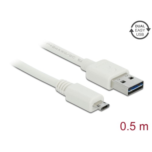 Delock Cable EASY-USB 2.0 Type-A male > EASY-USB 2.0 Type Micro-B male 0,5 m white