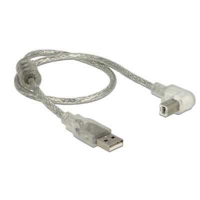 Delock Cable USB 2.0 Type-A male > USB 2.0 Type-B male angled 0.5 m transparent 2