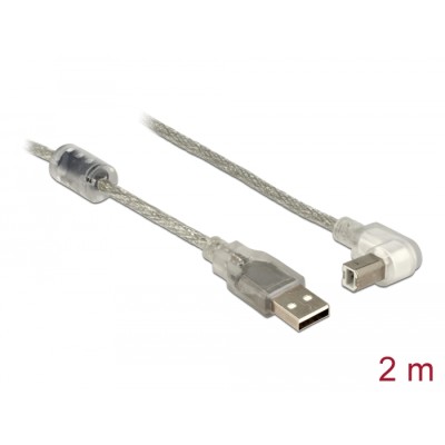 Delock Cable USB 2.0 Type-A male > USB 2.0 Type-B male angled 2.0 m transparent