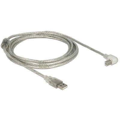 Delock Cable USB 2.0 Type-A male > USB 2.0 Type-B male angled 3.0 m transparent 2