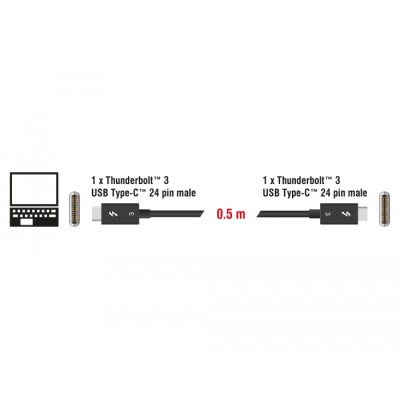 Delock Thunderbolt™ 3 (40 Gb/s) USB-C™ cable male - male passive 0.5 m 5 A black 2