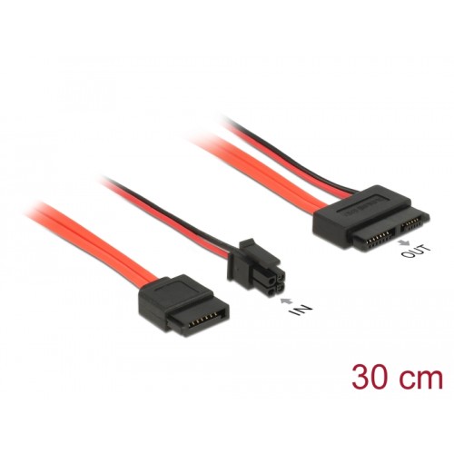 Delock Cable SATA 6 Gb/s 7 pin receptacle + Micro Fit 3.0 4 pin power plug  Slim SATA 13 pin receptacle 30 cm