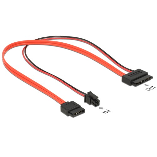 Delock Cable SATA 6 Gb/s 7 pin receptacle + Micro Fit 3.0 4 pin power plug  Slim SATA 13 pin receptacle 30 cm