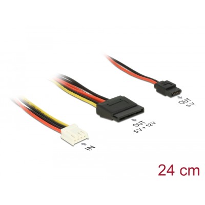 Delock Cable Power Floppy 4 pin power receptacle  SATA 15 pin receptacle (5 V + 12 V) + Slim SATA 6 pin receptacle (5 V) 24 cm