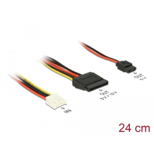Delock Cable Power Floppy 4 pin power receptacle  SATA 15 pin receptacle (5 V + 12 V) + Slim SATA 6 pin receptacle (5 V) 24 cm