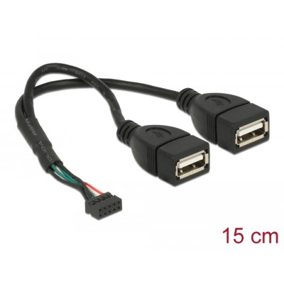Delock Cable USB 2.0 pin header female 2.00 mm 10 pin  2 x USB 2.0 Type-A female 20 cm