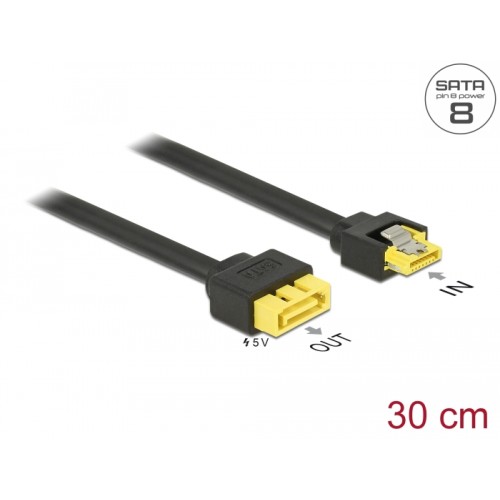 Delock Extension cable SATA 6 Gb/s receptacle > SATA plug with pin 8 power support latchtype 30 cm
