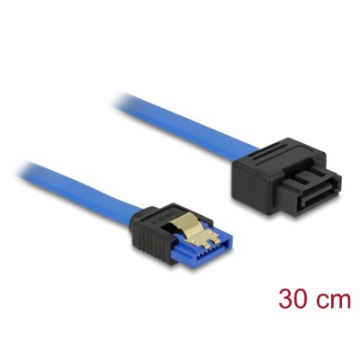 Delock Extension cable SATA 6 Gb/s receptacle straight > SATA plug straight 30 cm blue latchtype