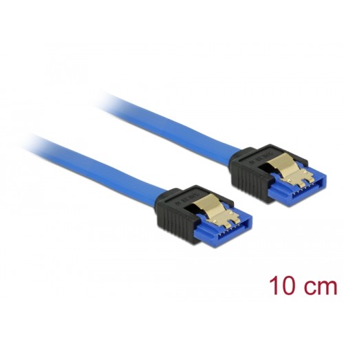 Delock Cable SATA 6 Gb/s receptacle straight  SATA receptacle straight 10 cm blue with gold clips