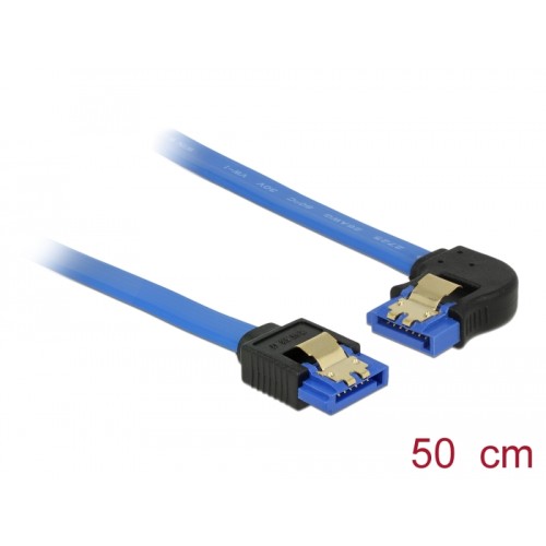Delock Cable SATA 6 Gb/s receptacle straight > SATA receptacle left angled 50 cm blue with gold clips