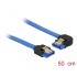 Delock Cable SATA 6 Gb/s receptacle straight > SATA receptacle left angled 50 cm blue with gold clips