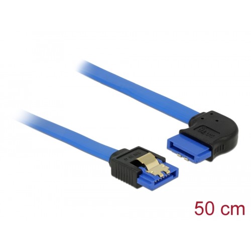 Delock Cable SATA 6 Gb/s receptacle straight  SATA receptacle right angled 50 cm blue with gold clips