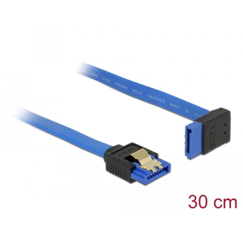 Delock Cable SATA 6 Gb/s receptacle straight > SATA receptacle upwards angled 30 cm blue with gold clips