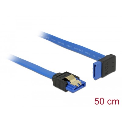 Delock Cable SATA 6 Gb/s receptacle straight > SATA receptacle upwards angled 50 cm blue with gold clips