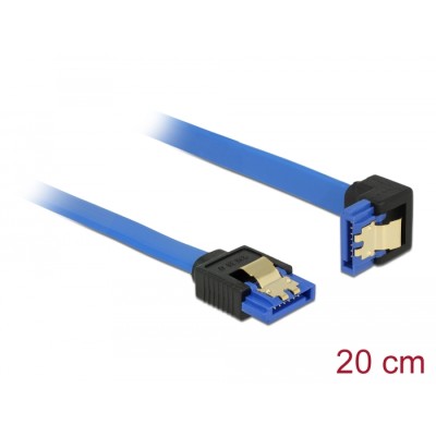 Delock Cable SATA 6 Gb/s receptacle straight > SATA receptacle downwards angled 20 cm blue with gold clips