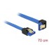 Delock Cable SATA 6 Gb/s receptacle straight  SATA receptacle downwards angled 70 cm blue with gold clips