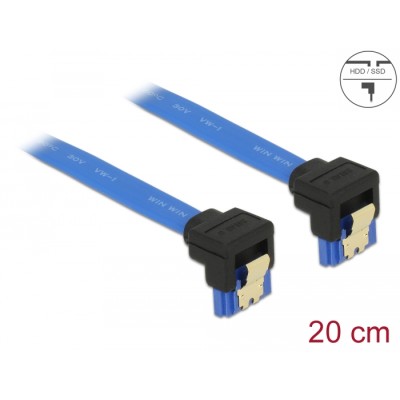 Delock Cable SATA 6 Gb/s receptacle downwards angled > SATA receptacle downwards angled 20 cm blue with gold clips