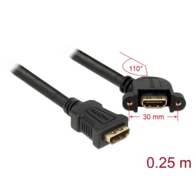 Delock Cable HDMI A female > HDMI A female panel-mount 110° angled 25 cm