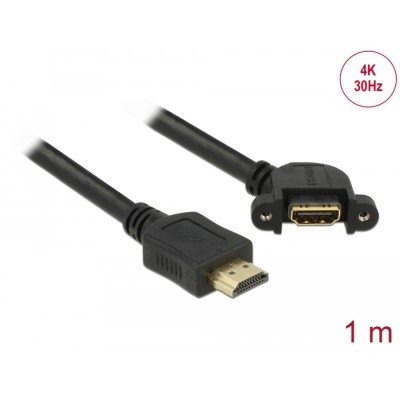 Delock Cable HDMI-A male > HDMI-A female panel-mount 110° angled 4K 30 Hz 1 m