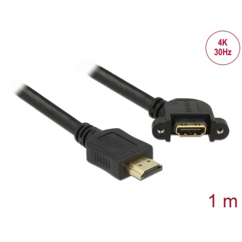 Delock Cable HDMI-A male > HDMI-A female panel-mount 110° angled 4K 30 Hz 1 m