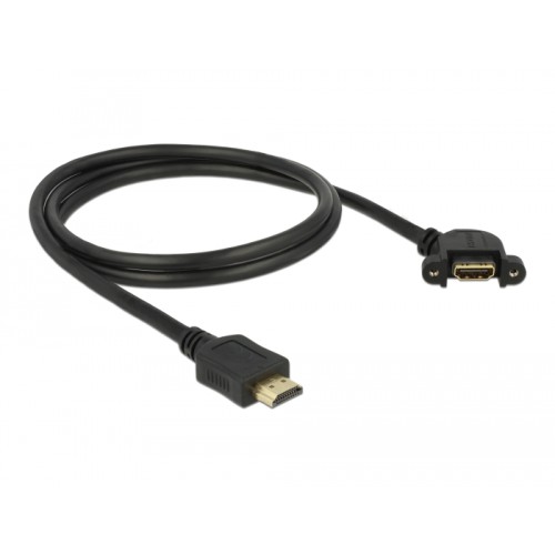 Delock Cable HDMI-A male > HDMI-A female panel-mount 110° angled 4K 30 Hz 1 m