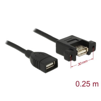 Delock Cable USB 2.0 Type-A female > USB 2.0 Type-A female panel-mount 0.25 m