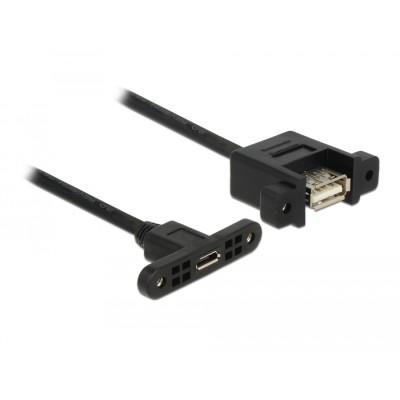 Delock Cable USB 2.0 Micro-B female panel-mount > USB 2.0 Type-A female panel-mount 25 cm 2