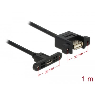 Delock Cable USB 2.0 Micro-B female panel-mount > USB 2.0 Type-A female panel-mount 1 m