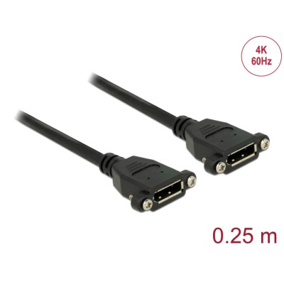 Delock Cable DisplayPort 1.2 female > DisplayPort female panel-mount 4K 60 Hz 0.25 m