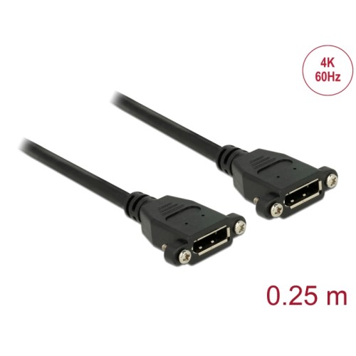 Delock Cable DisplayPort 1.2 female > DisplayPort female panel-mount 4K 60 Hz 0.25 m