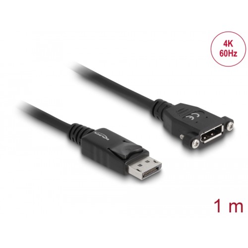 Delock Cable DisplayPort 1.2 male  DisplayPort female panel-mount 4K 60 Hz 1 m