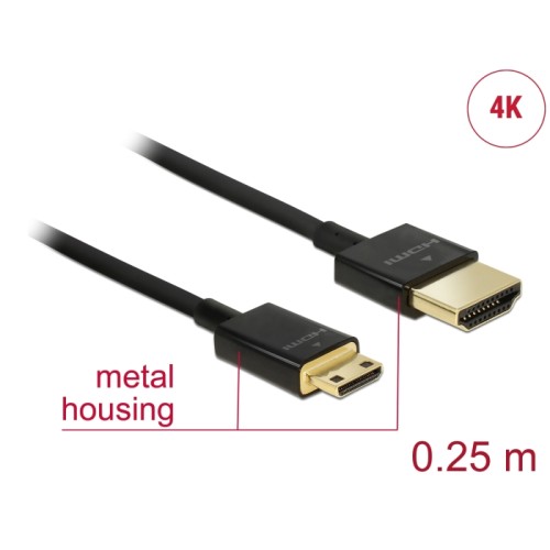 Delock Cable High Speed HDMI with Ethernet - HDMI-A male  HDMI Mini-C male 3D 4K 0.25 m Slim High Quality