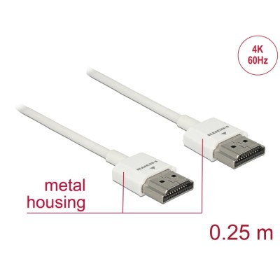 Delock Cable High Speed HDMI with Ethernet - HDMI-A male > HDMI-A male 3D 4K 0.25 m Slim High Quality