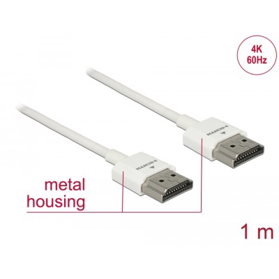 Delock Cable High Speed HDMI with Ethernet - HDMI-A male > HDMI-A male 3D 4K 1 m Slim High Quality