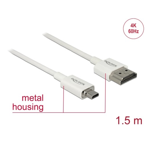 Delock Cable High Speed HDMI with Ethernet - HDMI-A male  HDMI Micro-D male 3D 4K 1.5 m Slim High Quality