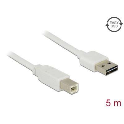 Delock Cable EASY-USB 2.0 Type-A male > USB 2.0 Type-B male 5 m white