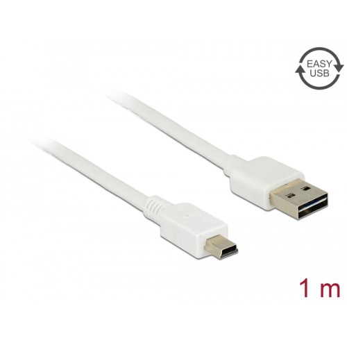 Delock Cable EASY-USB 2.0 Type-A male > USB 2.0 Type Mini-B male 1 m white