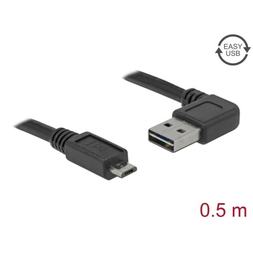 Delock Cable EASY-USB 2.0 Type-A male angled left / right > USB 2.0 Type Micro-B male 0,5 m