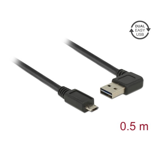 Delock Cable EASY-USB 2.0 Type-A male angled left / right > EASY-USB 2.0 Type Micro-B male black 0,5 m