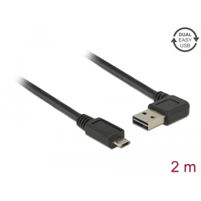 Delock Cable EASY-USB 2.0 Type-A male angled left / right > EASY-USB 2.0 Type Micro-B male black 2 m