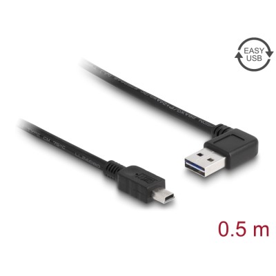 Delock Cable EASY-USB 2.0 Type-A male angled left / right > USB 2.0 Type Mini-B male 0,5 m